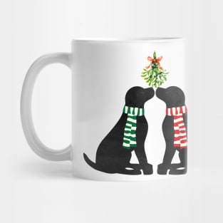 Christmas Black Labrador Dogs Kissing Mistletoe Mug